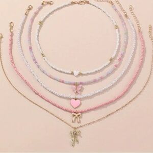 Boutique Set Of 5 Bow, Heart, Ribbon, & Butterfly Multi Colored Necklaces